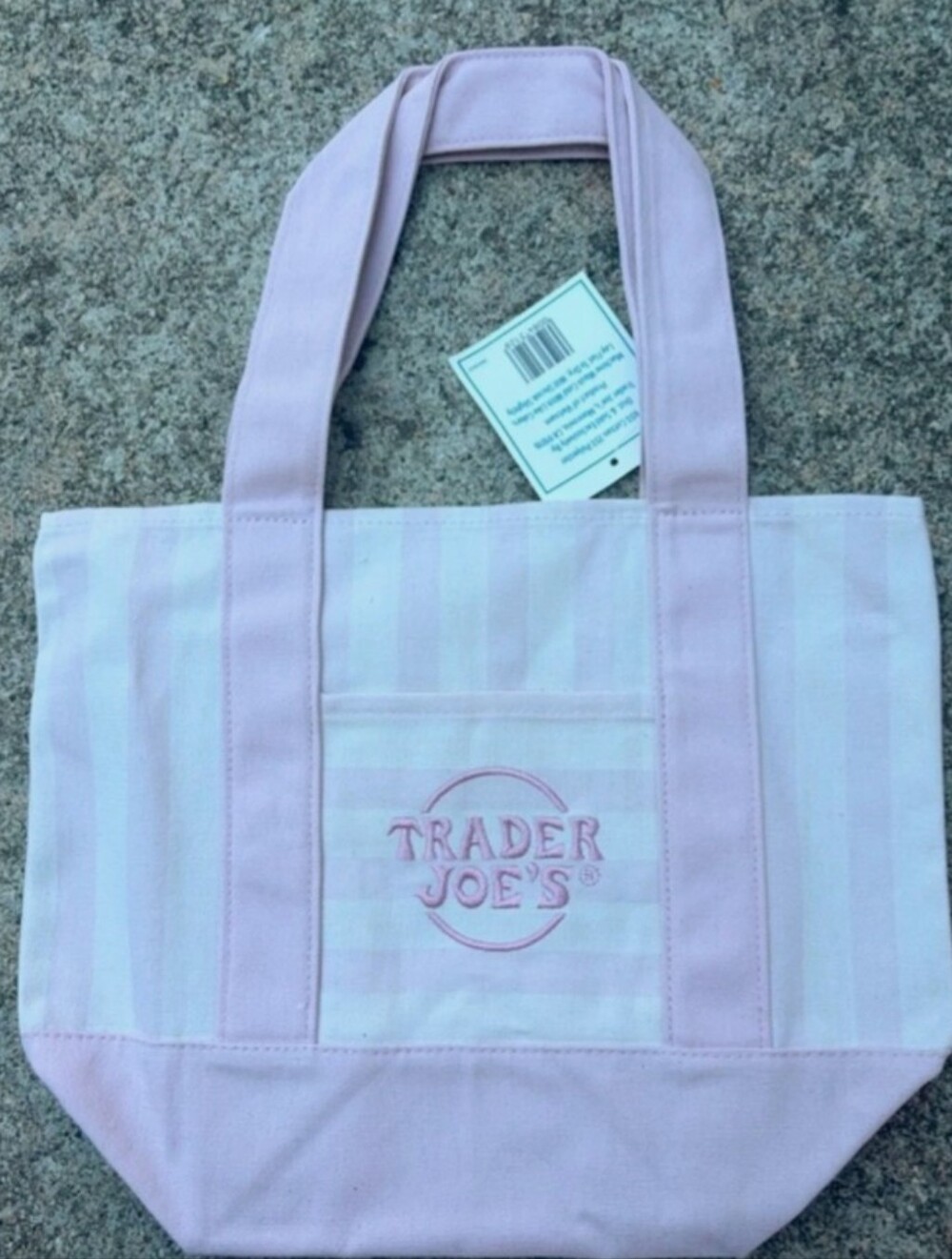 Trader Joe's Pink Striped Canvas Mini Tote Bag